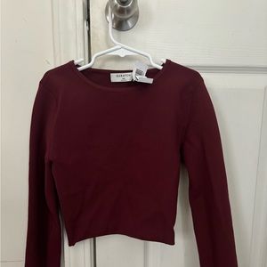 Aritzia Babaton Sculpt Knit Forefront Cropped Long Sleeve Top In Burgundy Maroon